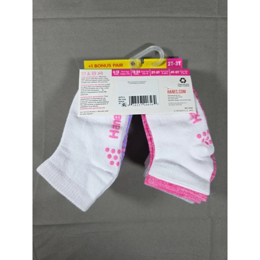 NEW‎ Hanes Toddler Girls' 10 Pk W/BONUS Athletic Ankle Sock Various Colors 2T-3T